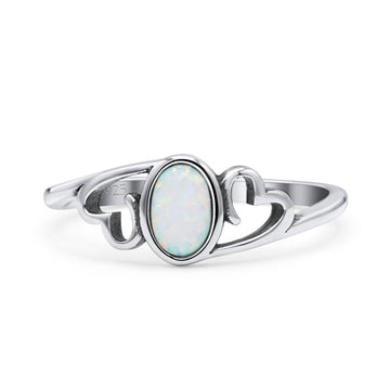 Heart Oval Thumb Ring Oxidized Statement Fashion Ring Band Lab Created White Opal 925 Sterling Silver